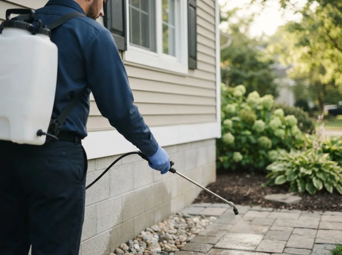 Pest control technician inspecting a home in Roxana, IL